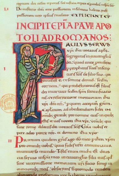Pagina del titolo della Lettera ai Romani di San Paolo da French School